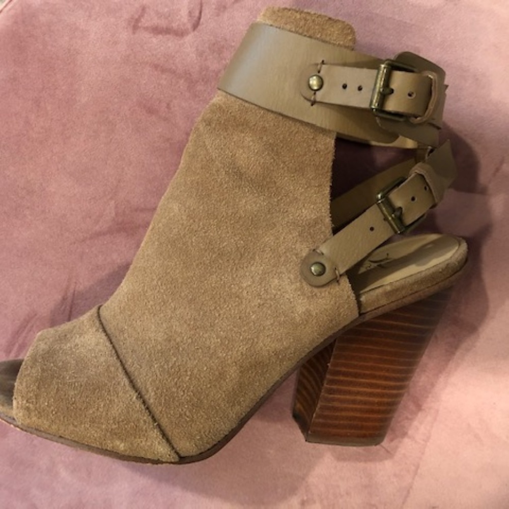 Joe's Peep Toe Booties with leather wrap detail